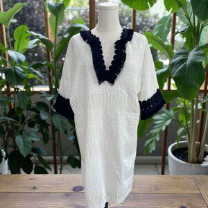 Belle Badgley Mischka White Crochet Fringe Dress Cover Up Resort Coastal Summer